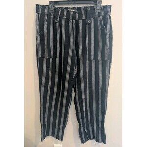 SO Linen Pants JUNIOR'S XL Black White Horizontal Stripes Wide Leg Barrel